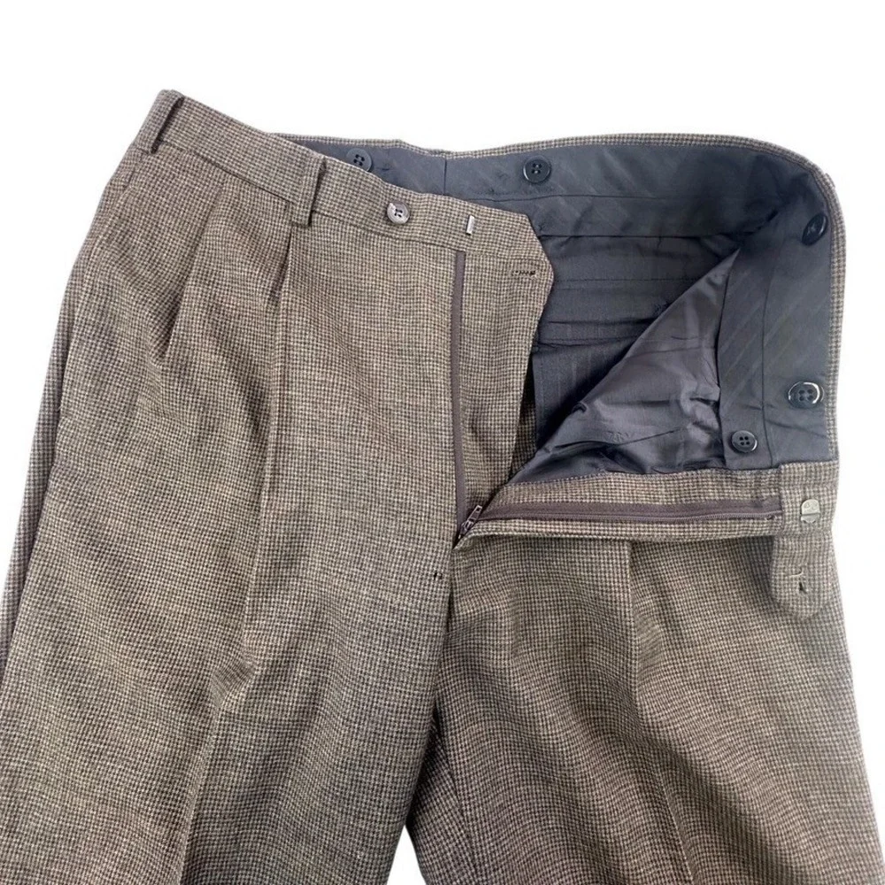 Graham & Gunn Mens 40R Suit Set 33 x 29 Pants Brown‎ Micro Check Wool Blend